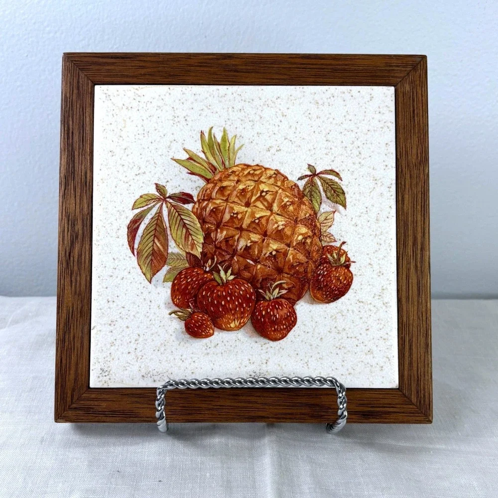 Vintage Pomona Framed Ceramic Art Still Life Trivet